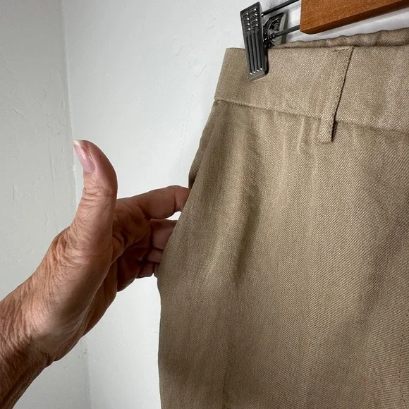 OGL Tan Viscose-Linen Weave European Linen Mid Rise Flared Pant Size - Picture 6 of 9